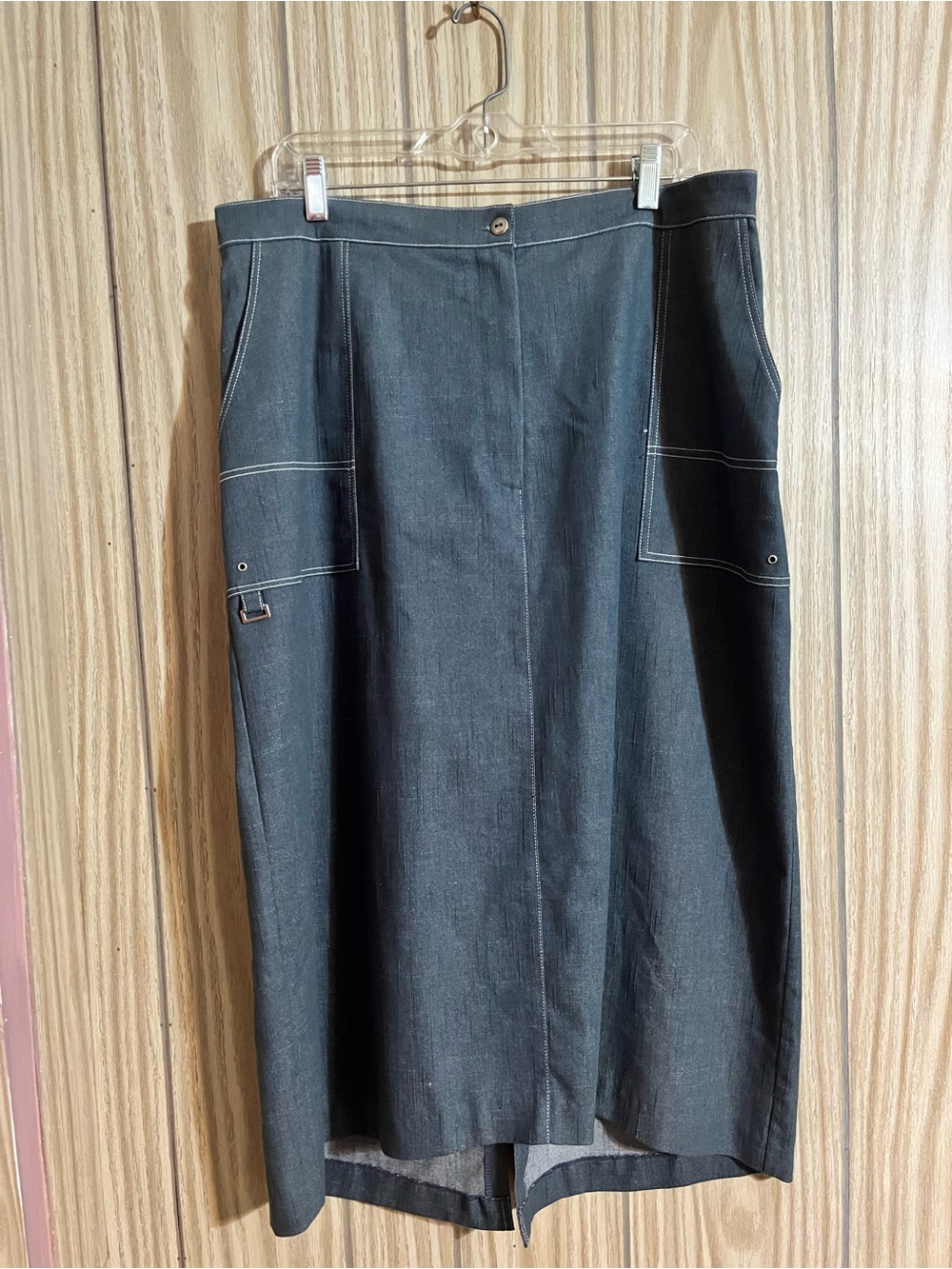Vintage Krystal by Dan Valy Denim Look Stretch Maxi Skirt Size 18 Made in Canada